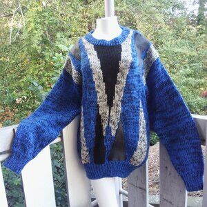 Vintage 80s Retro Grandpa Grandma Pullover Chunky Knit Crewneck Sweater